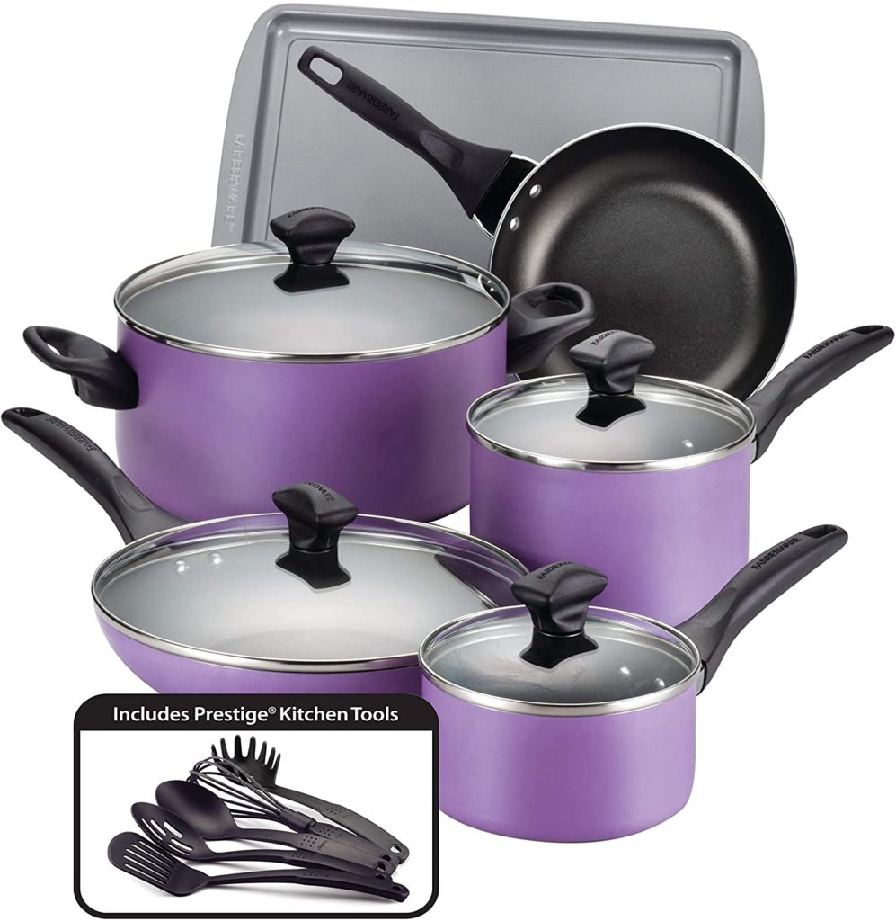 Faberware 15-Piece Non-Stick Purple Cookware Set