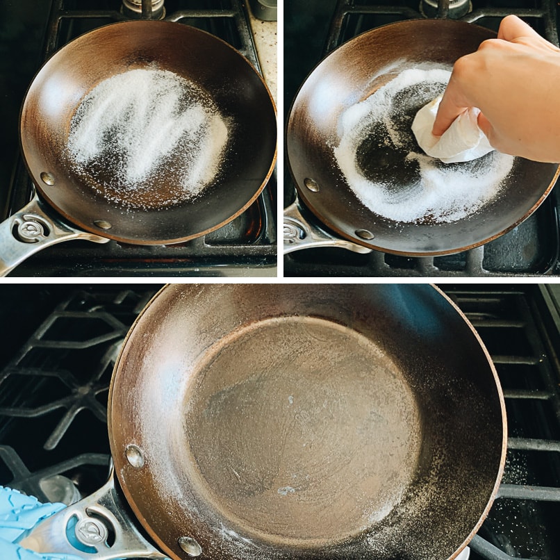 Clean-Carbon-Steel-Pan-with-salt